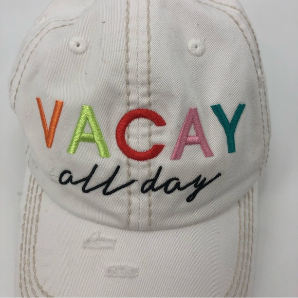 KBETHOS Embroidered Vacy All Day White Distressed Baseball Cap - Picture 3 of 14